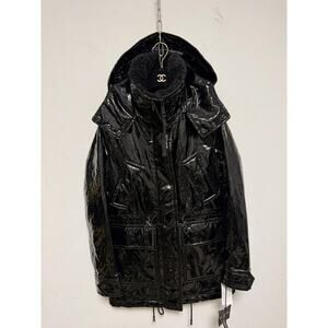 SAM. Coat Womens Small Black Emerson Glossy Parka Hooded Insulated Zip Front